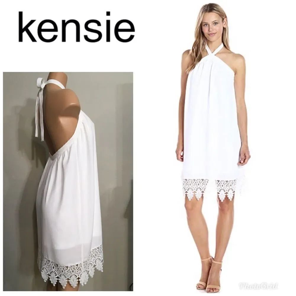 Kensie luxury crepe halter lace dress. NWT